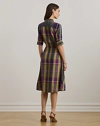 Plaid Tie-Front Linen Shirtdress