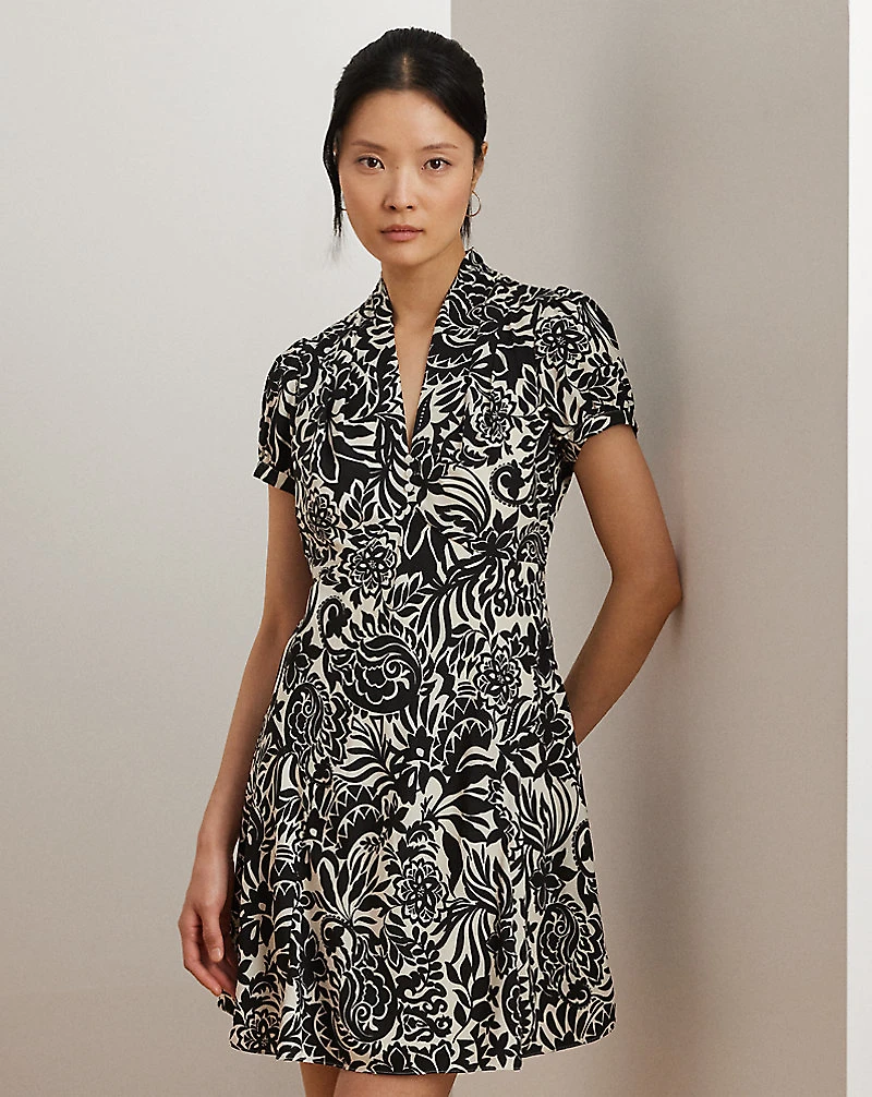 Floral Crepe Short-Sleeve Dress