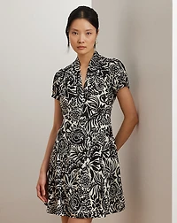 Floral Crepe Short-Sleeve Dress