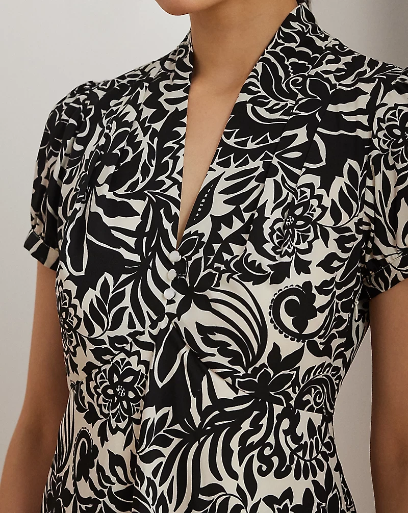 Floral Crepe Short-Sleeve Dress