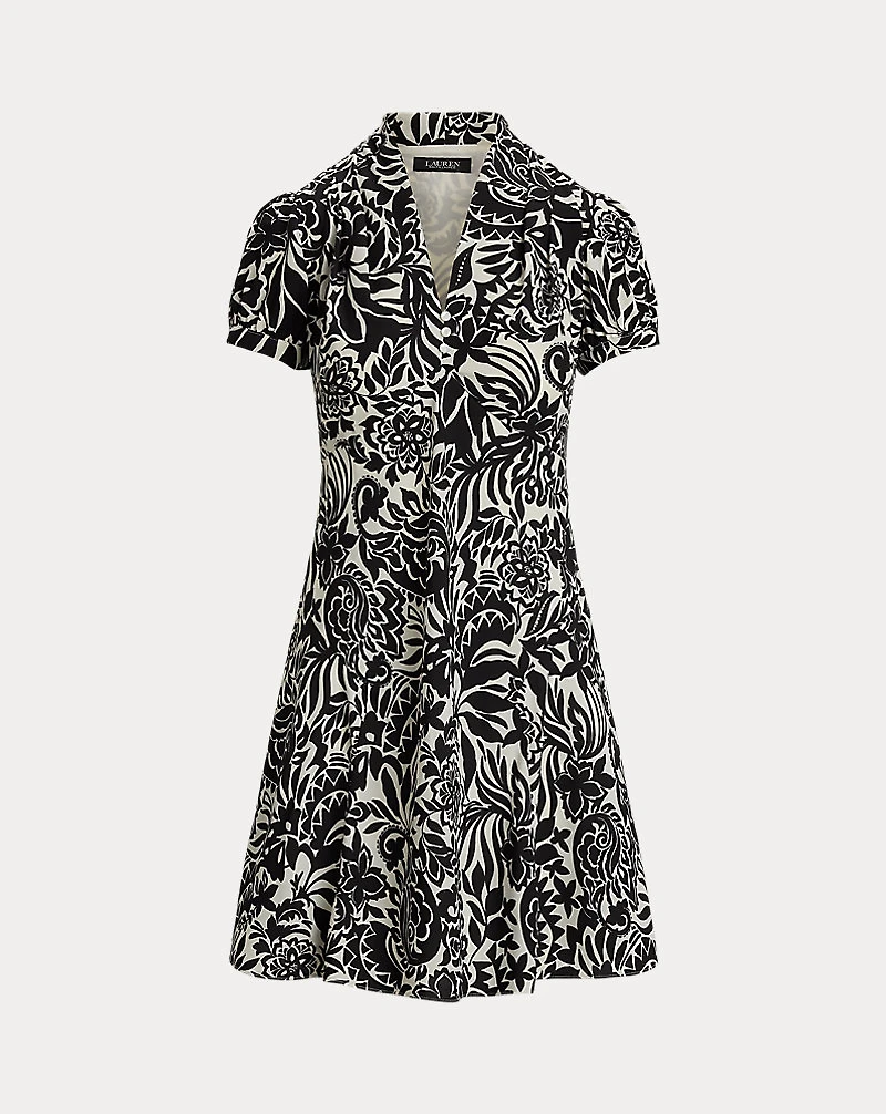 Floral Crepe Short-Sleeve Dress