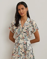 Print Belted Crepe Camp Shirtdress