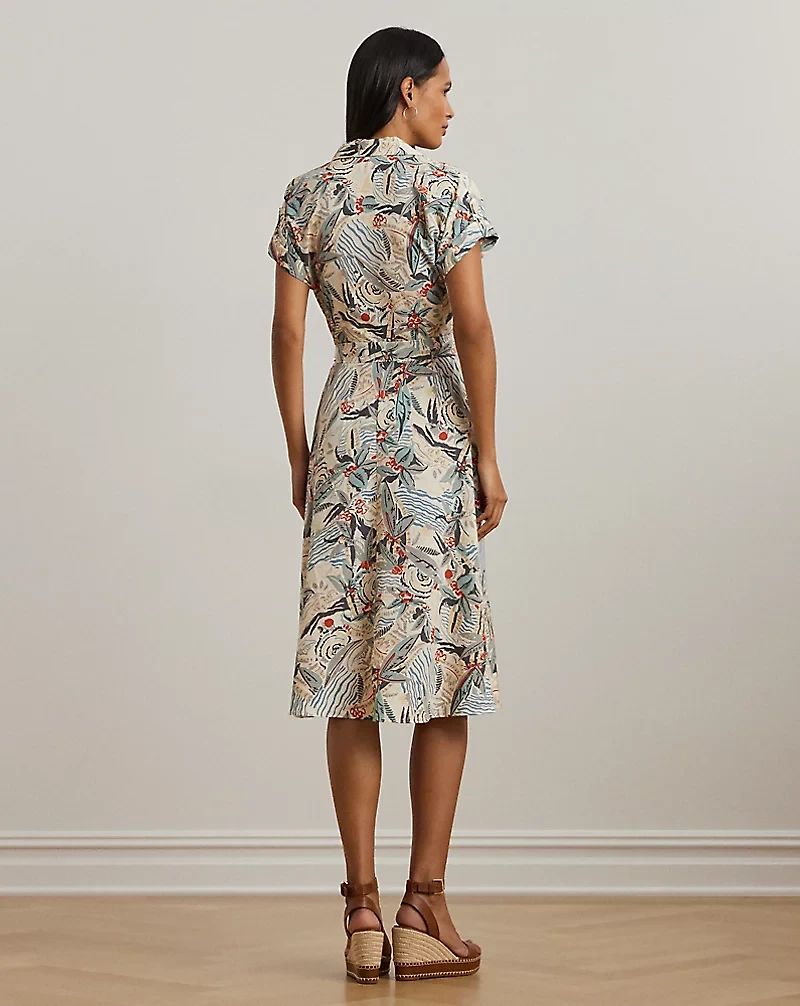 Print Belted Crepe Camp Shirtdress
