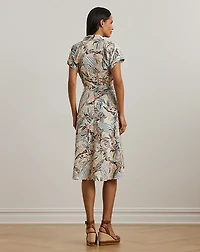 Print Belted Crepe Camp Shirtdress