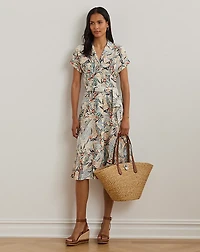 Print Belted Crepe Camp Shirtdress