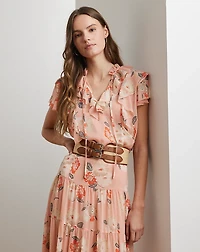 Floral Ruffle-Trim Georgette Blouse