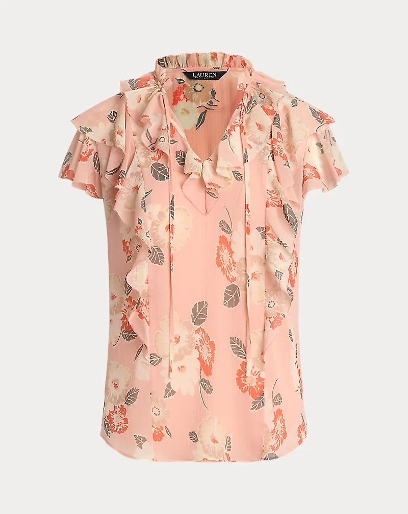 Floral Ruffle-Trim Georgette Blouse