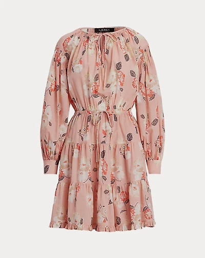 Floral Voile Tiered Tie-Neck Dress
