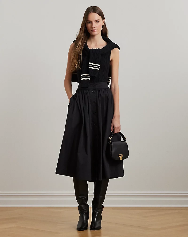 Button-Front Cotton-Blend Skirt
