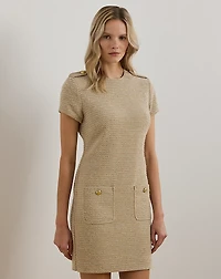 Button-Trim Bouclé Sheath Dress