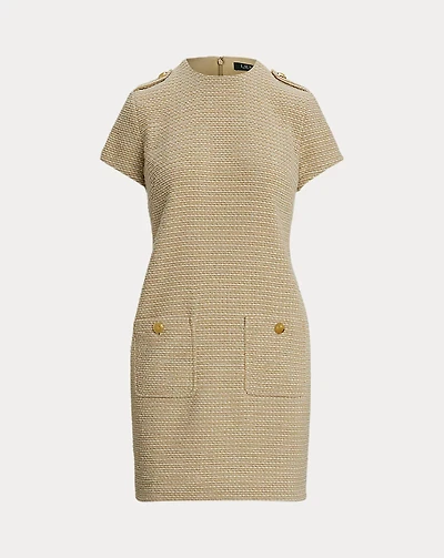 Button-Trim Bouclé Sheath Dress