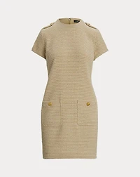 Button-Trim Bouclé Sheath Dress