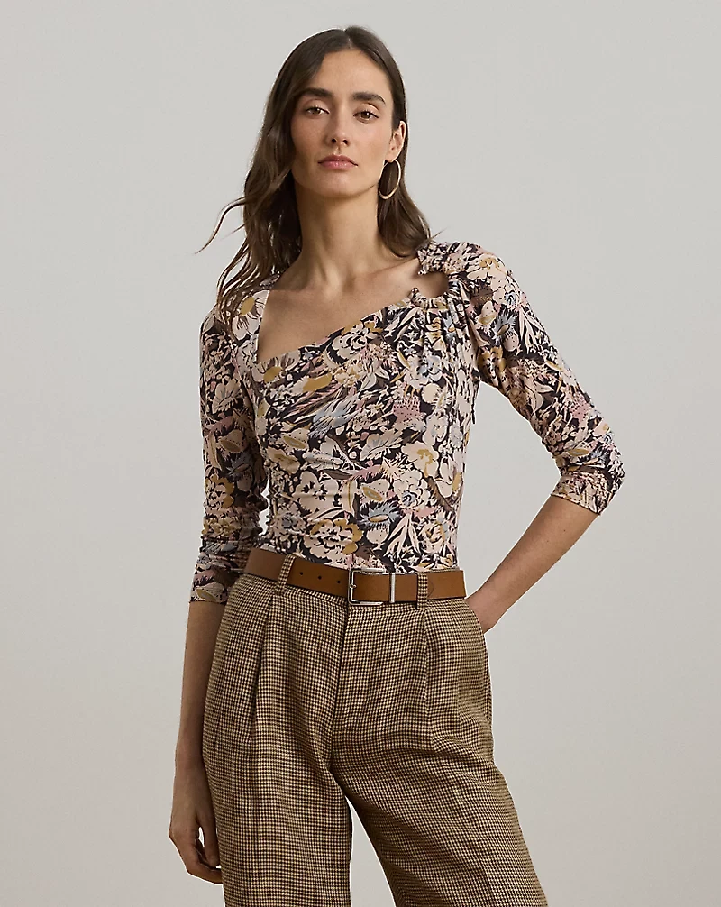 Floral Stretch Jersey Asymmetrical Top