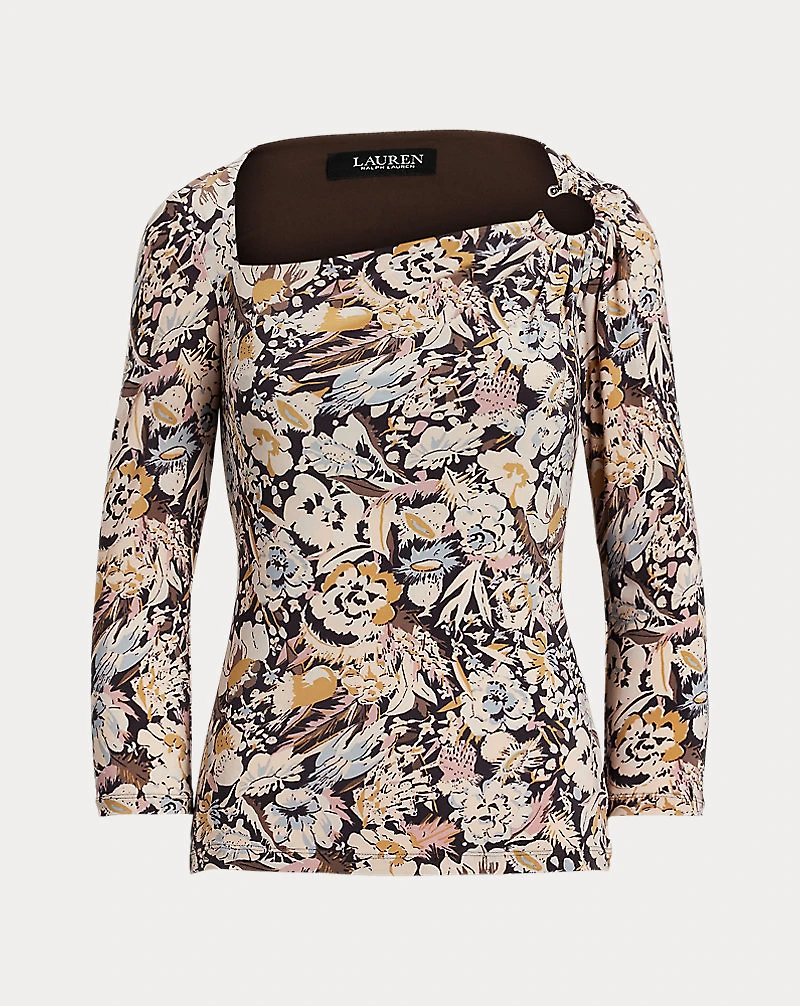 Floral Stretch Jersey Asymmetrical Top