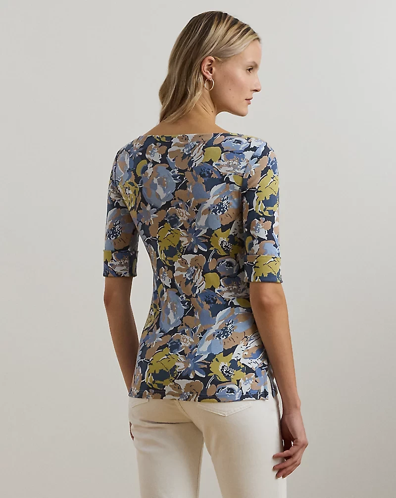 Floral Stretch Cotton Boatneck Tee
