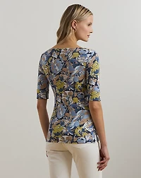 Floral Stretch Cotton Boatneck Tee