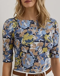 Floral Stretch Cotton Boatneck Tee