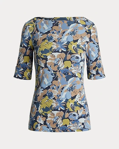 Floral Stretch Cotton Boatneck Tee