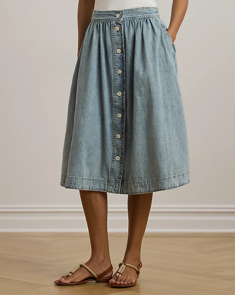 Button-Front Denim Skirt