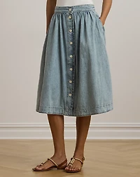 Button-Front Denim Skirt