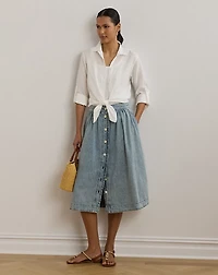 Button-Front Denim Skirt