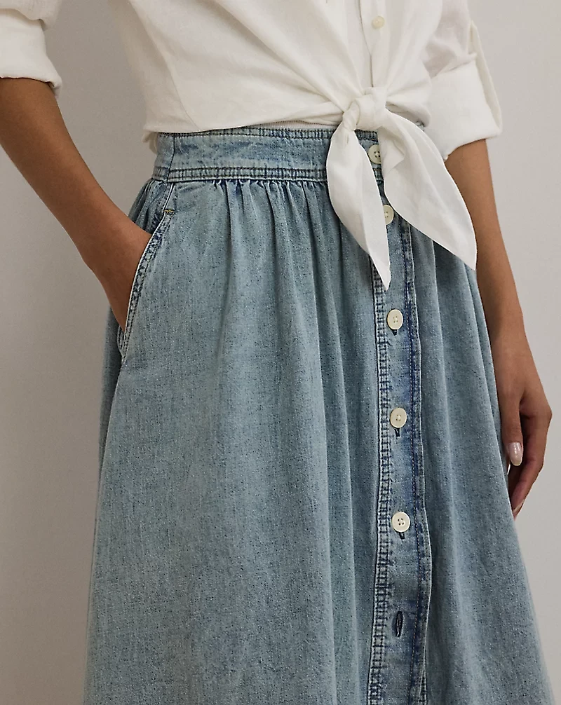 Button-Front Denim Skirt