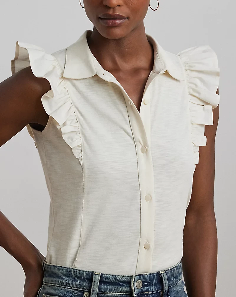 Ruffle-Trim Jersey Sleeveless Shirt