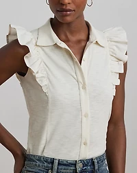 Ruffle-Trim Jersey Sleeveless Shirt