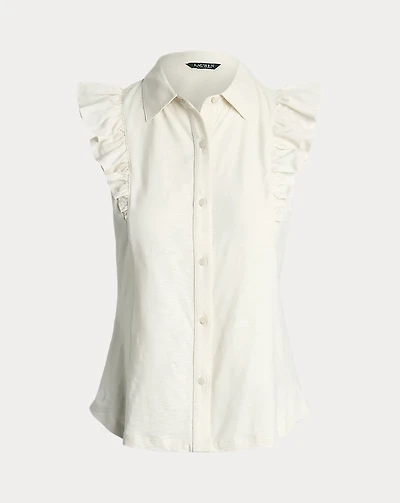 Ruffle-Trim Jersey Sleeveless Shirt