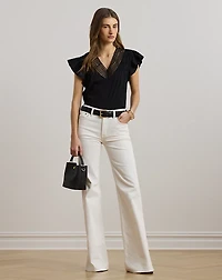 Lace-Trim Jersey Flutter-Sleeve Tee