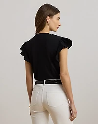 Lace-Trim Jersey Flutter-Sleeve Tee