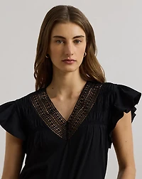 Lace-Trim Jersey Flutter-Sleeve Tee