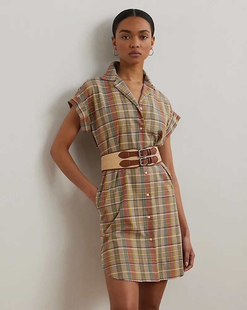 Belted Cotton Madras Shirtdress