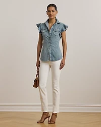 Denim Flutter-Sleeve Shirt