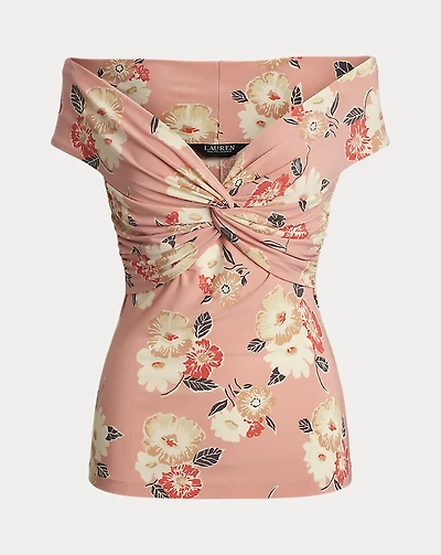 Floral Twist-Front Off-the-Shoulder Top