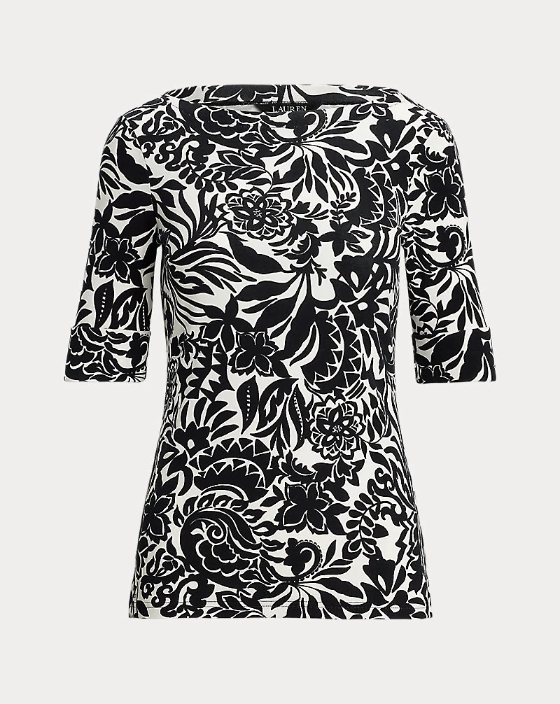 Floral Stretch Cotton Boatneck Tee