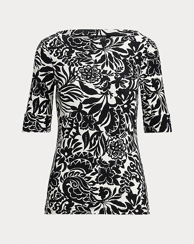 Floral Stretch Cotton Boatneck Tee