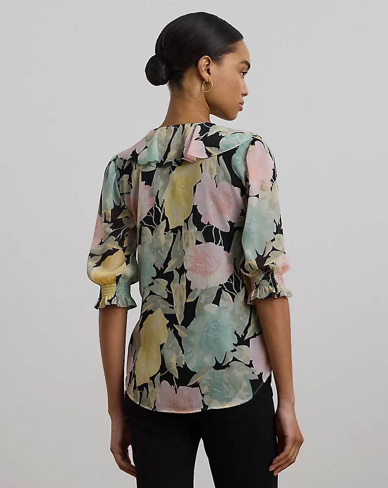 Floral Georgette Ruffle-Trim Blouse