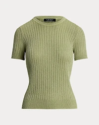 Metallic Rib-Knit Short-Sleeve Sweater