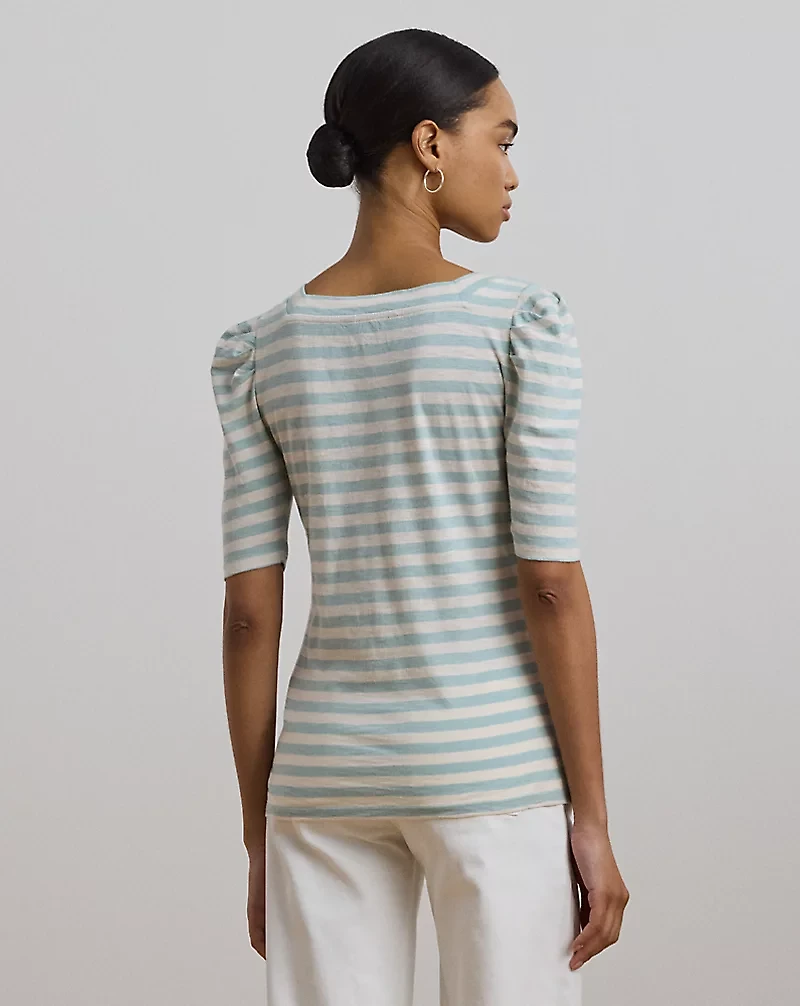 Striped Cotton Jersey Puff-Sleeve Tee
