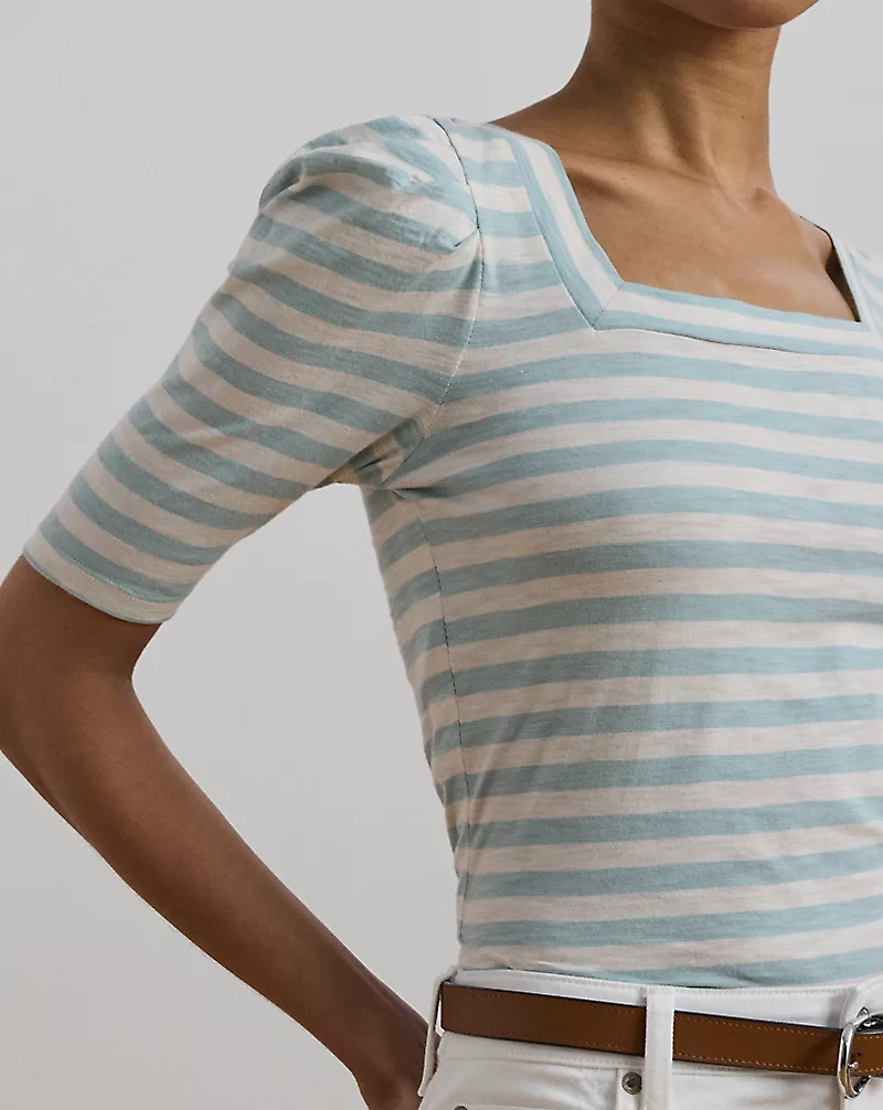 Striped Cotton Jersey Puff-Sleeve Tee