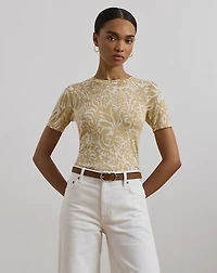 Floral Cotton-Blend Short-Sleeve Sweater