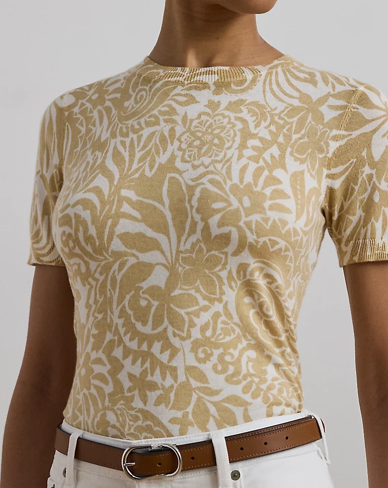 Floral Cotton-Blend Short-Sleeve Sweater