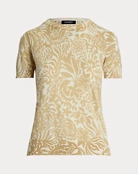 Floral Cotton-Blend Short-Sleeve Sweater
