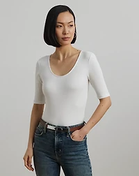 Rib-Knit Cotton-Blend Elbow-Sleeve Tee