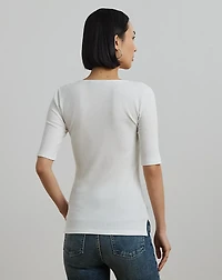 Rib-Knit Cotton-Blend Elbow-Sleeve Tee