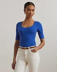 Rib-Knit Cotton-Blend Elbow-Sleeve Tee
