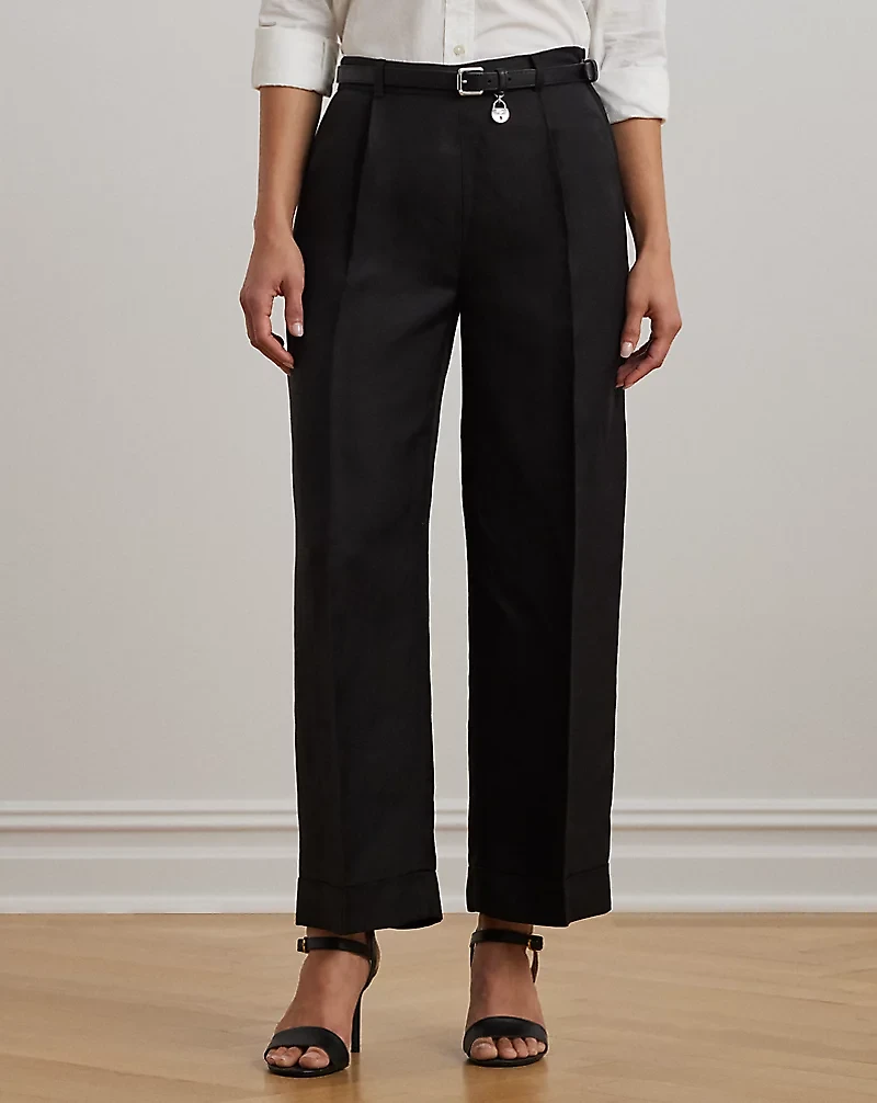 Linen-Blend Twill Wide-Leg Pant