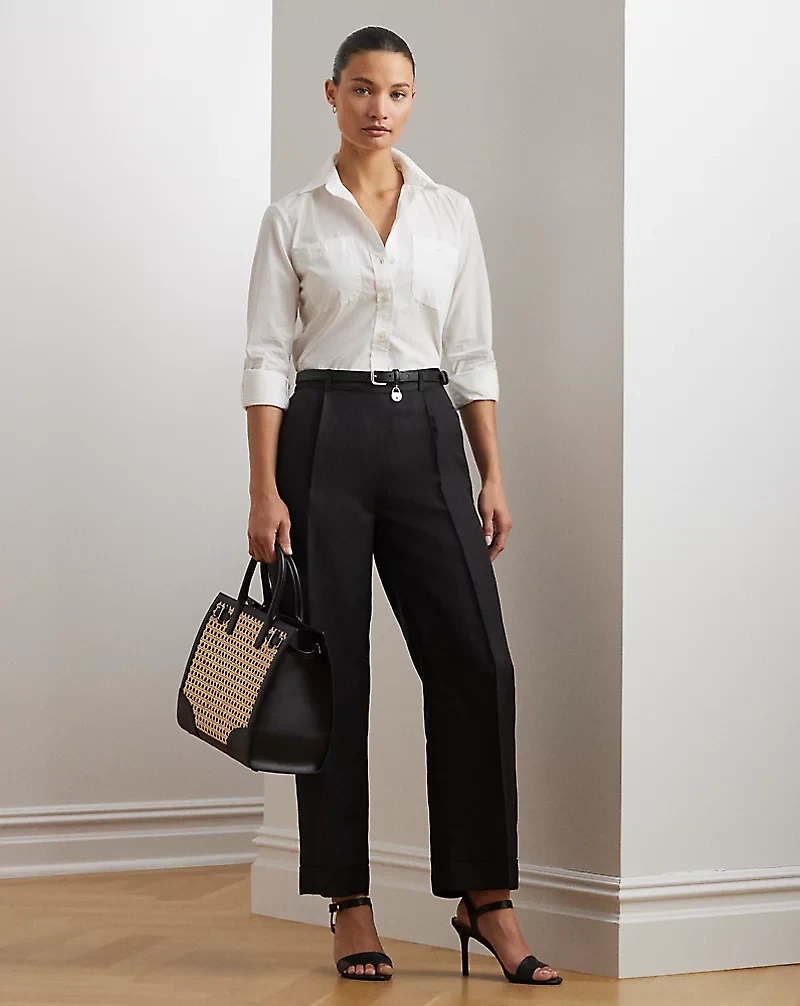 Linen-Blend Twill Wide-Leg Pant