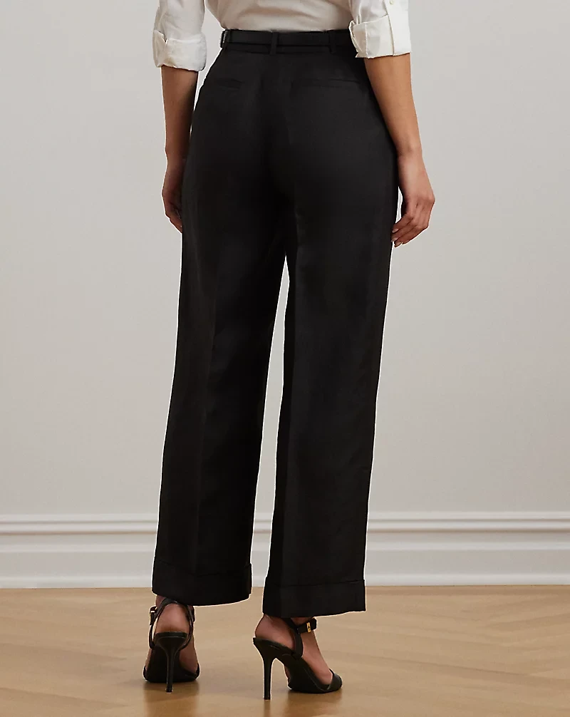 Linen-Blend Twill Wide-Leg Pant